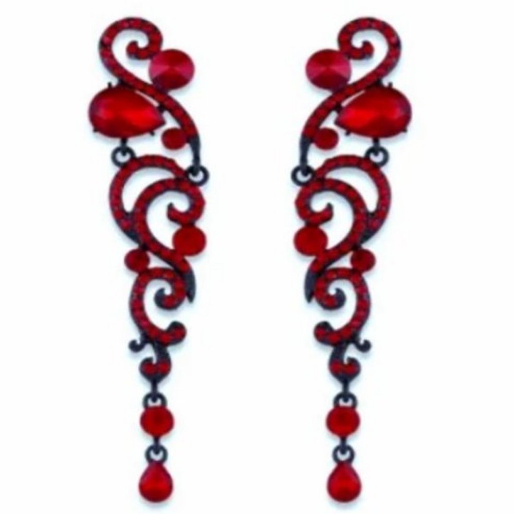 Red Earrings Crystals Rhinestone Statement Bridal Holiday Christmas Earrings
